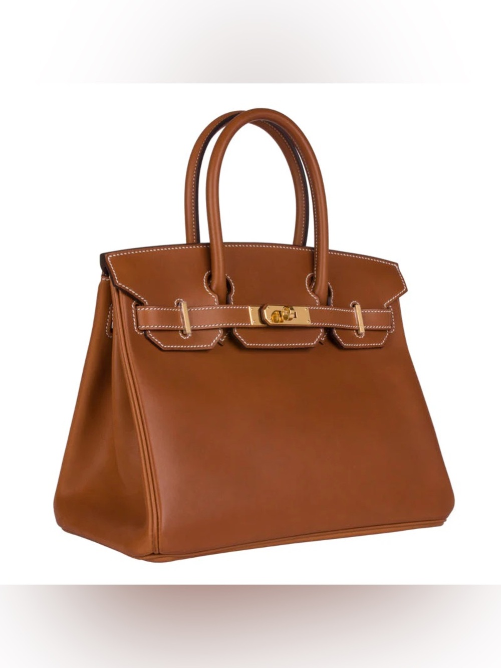 Handmade imported barenia Birkin 35 Fauve gold smooth GHW Cognac tote Italian - Picture 1 of 8
